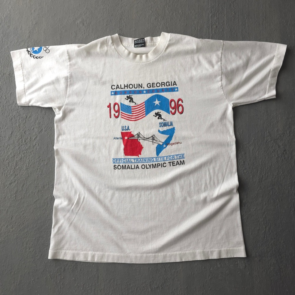 Vintage 90s Fruit of the Loom White T-shirt Large Somalia Olympic Team 1996